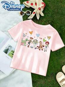 DisneyCute Cartoon Character Print Men's T-Shirt Disney  Toy Story Design Summer Casual Wear For Kids And Teens Gift For Children And Family - 粉色 - 查看 2