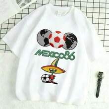 Camiseta Retro de Fútbol México 86 con Estampado Simulado de Bordado, Camiseta Deportiva Vintage Unisex para Amantes del Fútbol Mexicano - Negro - Ver 6
