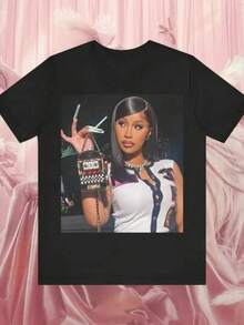 Girl's Set (Only Available For The Short-Sleeved Shirt Shown In The Image) " Little Miss Drama Tour, Am I The Drama, Bardigang, Con_11 Gift For Children, Simple Style, Cute Cartoon Print T-Shirt - 黑色 - 查看 1