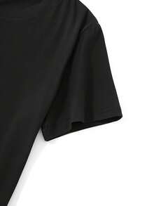 1 pieza "Camiseta con estampado de eslogan 'Coco cool' de estilo francés, base negra con llamativa combinación de colores blanco y rojo, corte regular, tela cómoda, top casual para el día a día" -- 100% algodón, 180g - Negro - Ver 4