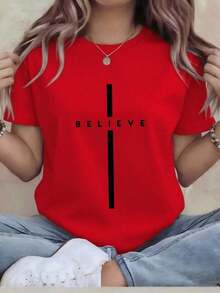 Comfortable Women's Fun Printed T-Shirt - Casual Short-Sleeve Crew Neck Top, Loose Fit, Machine Washable For Year-Round Comfort, Casual Wear; Relaxed Style; Durable Print, Perfect For Holiday Gifts. Loose And Versatile Women's Short-Sleeve T-Shirt - 紅色的 - 查看 8