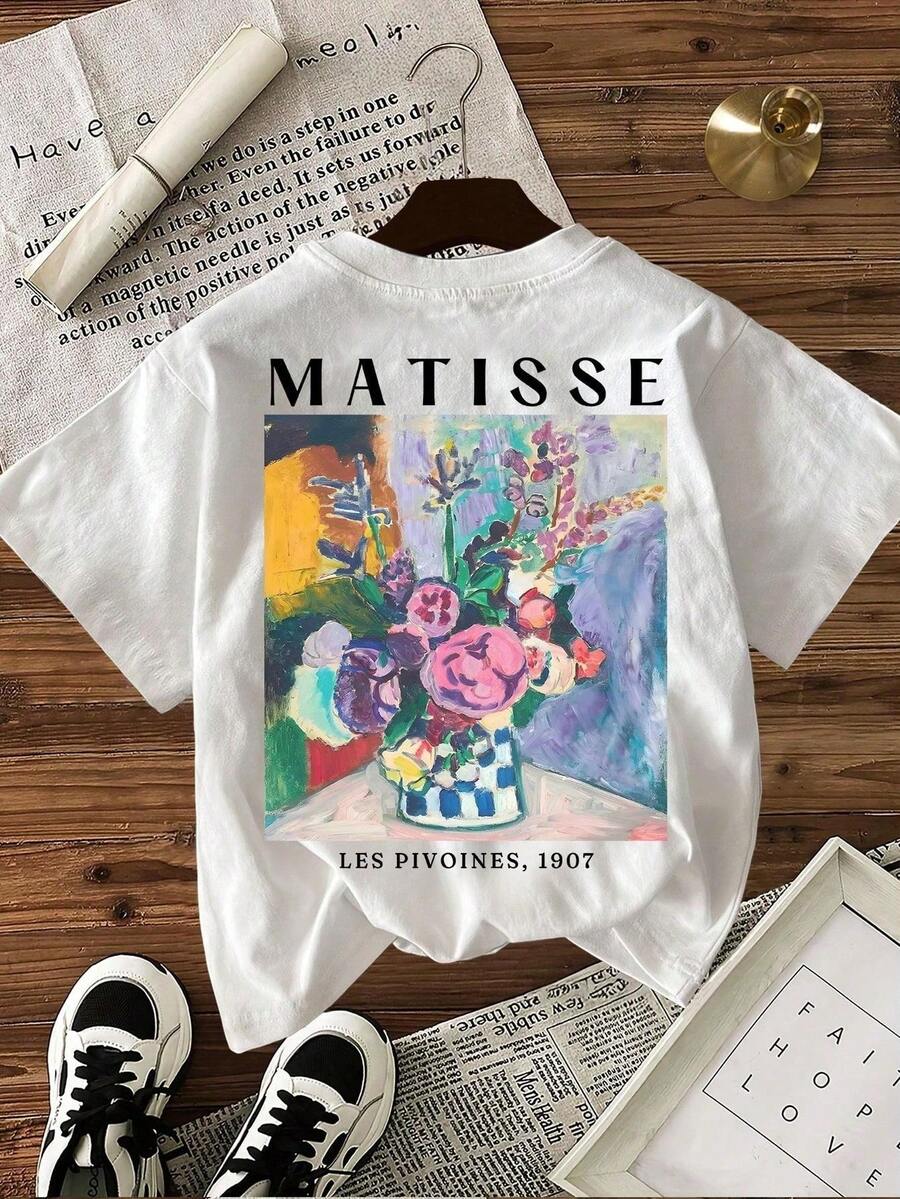Women's Short-Sleeved T-Shirt With An Abstract Floral Print, Ideal For Everyday Wear, Casual Outings, Weekend Activities, And Walks. Features A Crew Neck, Is Made Of Polyester, And Has A Casual And Modern Style, Perfect For Spring And Summer. Delivery Available In Mexico. - 白色 - 查看 1