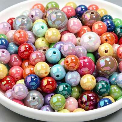 16mm Multicolored New Style Acrylic UV Coated DIY Beads With Solid Color Straight Hole, For Jewelry Making, Mobile Phone Chains, Car Pendants