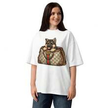 1 Piece, Vintage-Style Top With A Luxury Bag Print And Adorable Puppy, Urban-Style Pattern, Couple's Clothing, Sizes S-3XL, Unisex, Urban Fashion, Summer Casual, Elegant Style For Women, Cotton Crew Neck T-Shirt For Everyday Wear. | Perfect Holiday Gift | 100% Cotton Fabric | Soft And Comfortable | Crew Neck T-Shirt | - 白色 - 查看 8