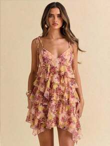 Vestido de verano de vacaciones junto al mar, de color rosa claro liso, vestido de gasa con volantes de loto, vestido de tirantes, ropa para festival de música, ropa de festival de música country, ropa de concierto, ropa de vuelta al colegio, ropa de dama de honor para boda - Rosa - Ver 6