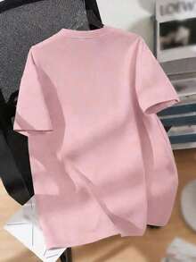 Camiseta de manga corta con cuello redondo estampada con "Anti-Depresivo" de perro lindo.Nueva camiseta de manga corta con cuello redondo holgada y versátil de estilo minimalista y casual con estampado lindo, adecuada para uso diario y de vacaciones. - Rosa - Ver 3