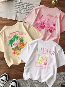 Women's Short-Sleeved Crew Neck T-Shirt. It's A Single Piece, Not A Set Of Three. This Women's Short-Sleeved Crew Neck T-Shirt Is Made Of 100% Cotton And Features A Casual White Print, Perfect For Summer, Cocktails, And Clubbing. - 白色 - 查看 4