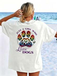 Women's White Short-Sleeved T-Shirt With Rainbow Leopard Claw Print, Round Neck, Soft And Micro-Elastic Casual Design, Cool And Breathable, With Attractive Personality, Cool Urban Bohemian Style, Retro, Suitable For Daily Comfort And Relaxation. - 白色 - 查看 8