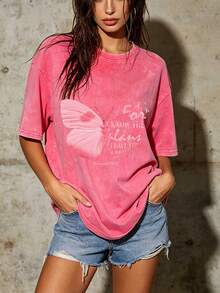 Women's Inspirational T-Shirt With Pink Butterfly Design | Gifts With Bible Verses For Family And Friends | Soft And Comfortable 180gsm T-Shirt, Suitable For Religious Gatherings And Corporate Events. N3LM - 粉紅色 - 查看 6