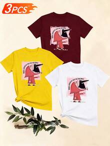 Women's T-Shirts, Women's T-Shirts, Casual One-Piece T-Shirt With Cartoon Print Of Little Red Riding Hood And The Bad Wolf, Fun Print, Loose And Comfortable Top. - 1件白色隨機圖案 - 查看 6