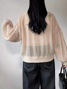 Chaqueta casual y holgada de mujer con decoración de botones metálicos, versátil para primavera y verano - Caqui - Ver 2