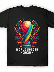 High-Quality Men's T-Shirt With Official Print Of The 2026 World Cup Rainbow Trophy Pattern, Suitable For Casual Daily Wear, Parties And Gatherings, Excellent Gift, Summer Sporty Style, Officially Licensed And High Quality. - 黑色 - 查看 7
