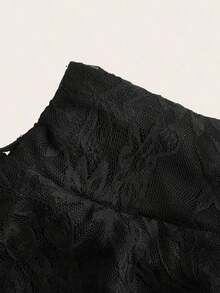 Falda casual de mujer con cintura con cordón, lazo y volantes de tela de encaje de doble capa, adecuada para uso diario - Negro - Ver 3