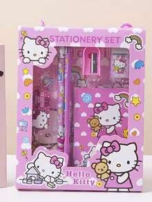 SANRIO 6件套猫咪卡通文具套装，包括尺子、卷笔刀、橡皮、笔记本，创意绘画及办公用品，猫咪文具礼盒套装（部分配件随机发货） - 彩色 - 查看 8