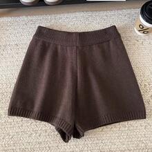 Pantalones cortos deportivos acampanados de cintura alta para mujer, pantalones cortos ajustados informales de punto fino para correr, Primavera Verano - Café (40-60 kg) - Ver 6