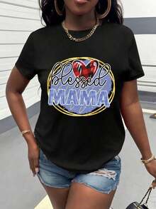 Women's "Blessed Mom" T-Shirt - Short Sleeve Crew Neck With "Blessed To Be Your Mom" Design, Casual Maternity Gift For Mom, Comfortable And Machine Washable Clothing - 黑色 - 查看 1