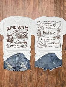 Camiseta de Algodón Estampada a Doble Cara, Cómoda, Elegante con Diseño Minimalista, Casual y Versátil, Estilo INS Owens Sisters Apothecary, con la Frase "Spelled Salt Rosemary Lavender Love" - Blanco - Ver 7