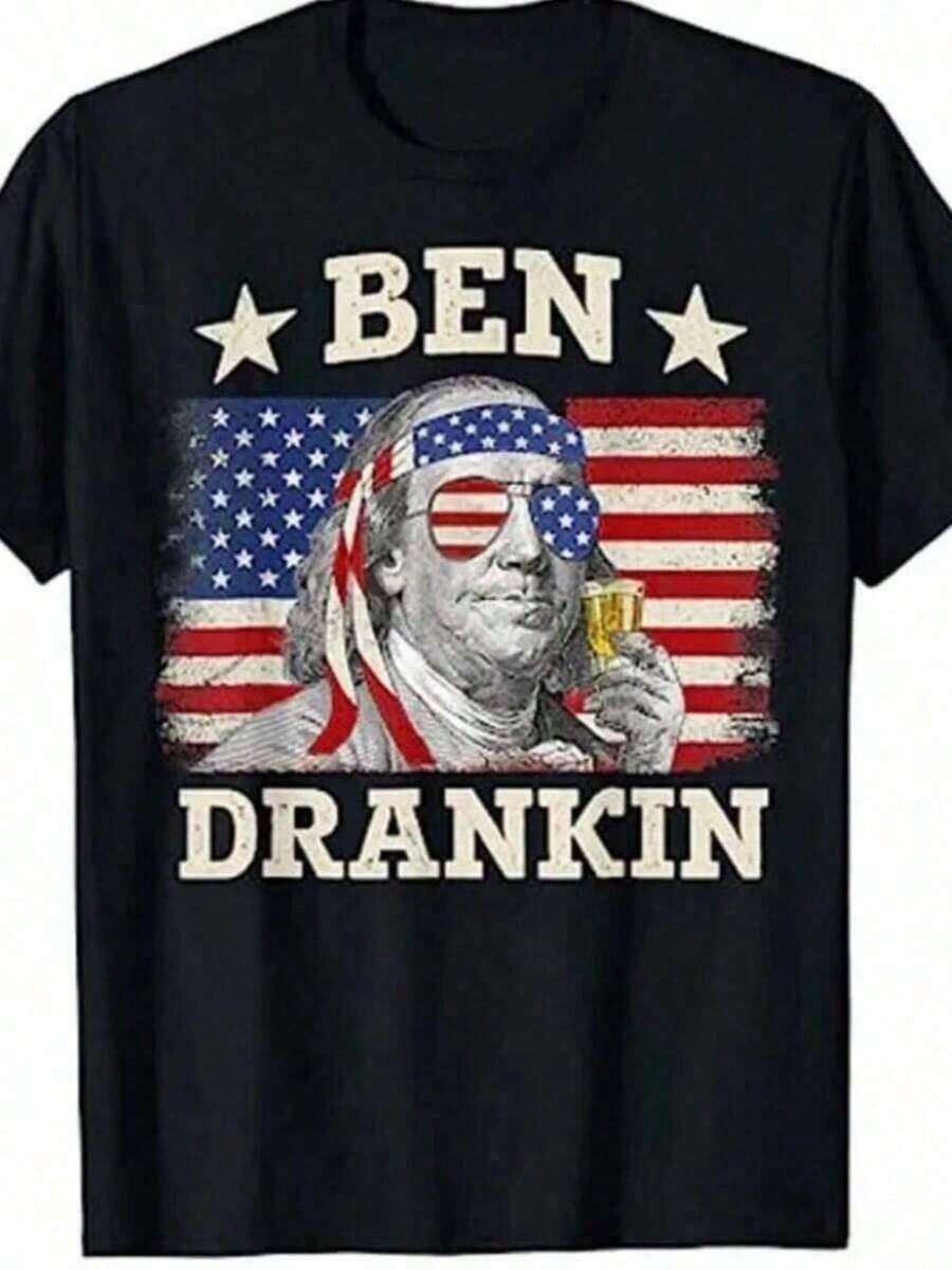 1 Piece Ben Drankin Funny T-Shirt For The 4th Of July, Humorous, Patriotic, Memorial Day, 100% Cotton, 180g, JPG - 9號 - 查看 1