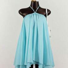 SaltGleam Women's Chiffon Layered Ruffle Sleeveless Mini Dress - Azul - Ver 2