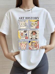 Gatos artísticos representando movimientos como impresionismo expresionismo cubismo surrealismo y arte pop mostrando la conexión divertida entre el arte clásico y la creatividad moderna en una camiseta de mujer cómoda y original - Blanco - Ver 8