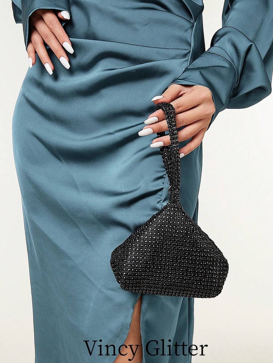 Mini Party Clutch Bag With Rhinestone Decor, Elegant Handbag For Attending Events, Chic Cosmetic Bag, Versatile Fashion Small Handbag - Black - View 1
