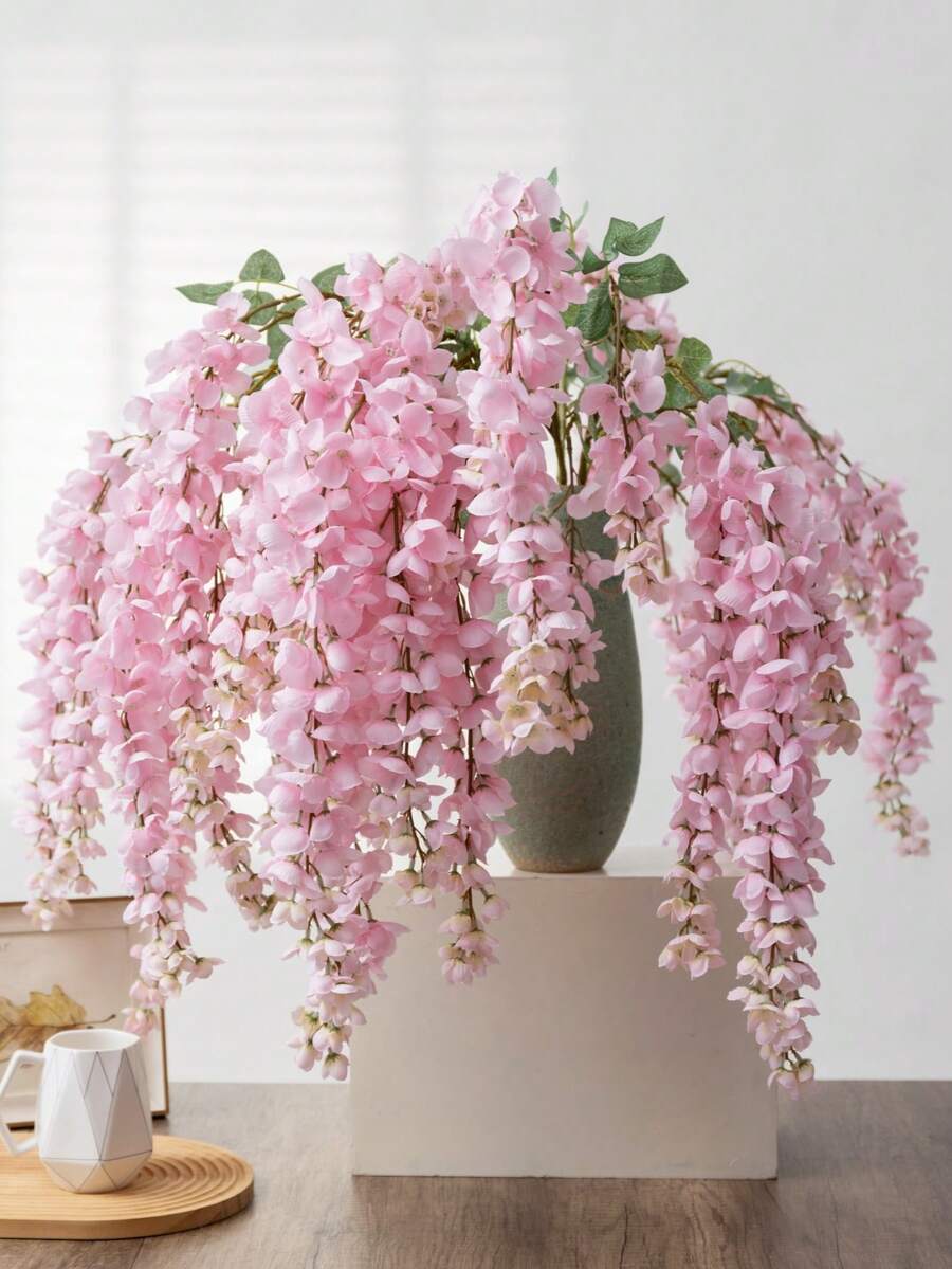 MEHELANY 3/1件裝人造粉色紫藤花,仿真懸掛紫藤花,適用居家婚禮派對裝飾,落地花瓶、陽台窗戶牆面裝飾,室內客廳布置,戶外婚禮拱門與新娘花束花藝裝飾 - 粉色 - 查看 1