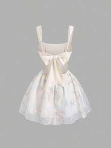Vestido de lentejuelas elegante para niña, diseño de línea A, cintura ceñida, ajuste delgado, estilo romántico francés, acento de lazo, verano - Albaricoque 2 - Ver 12