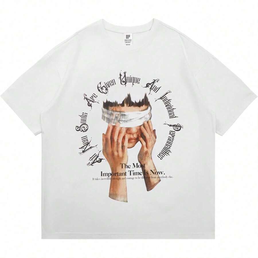 Camiseta estampada para hombre, camiseta vintage con estampado Y2K, top de algodón de cuello redondo unisex para verano, camisa casual para hombre y mujer. FTGT - Blanco - Ver 1