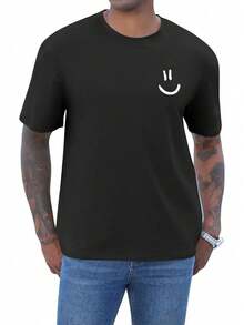 Camiseta Gráfica de Manga Corta para Hombre, Camisetas Divertidas con Cuello Redondo y Sonrisa, Corte Holgado, Camisetas de Verano TMEE - Negro - Ver 3