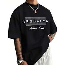 Camiseta de Manga Corta con Estampado de Letras para Hombre, Cuello Redondo, Hombros Caídos, Estilo Casual, Talla Grande N3MP - Blanco - Ver 5
