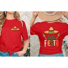 Cinco De Mayo T Shirt for Women: Let's Fiesta Shirts Funny Mexican Party Tee Sombrero 5 De Mayo Graphic Tops, - Ideal para el Verano - Rojo - Ver 3
