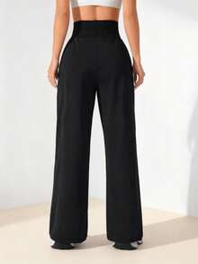 Women's Black Polyester High Stretch Wide Leg Long Pants For Casual & Party Wear, Stylish And Comfortable Fashion Trousers. - 黑色 - 查看 1