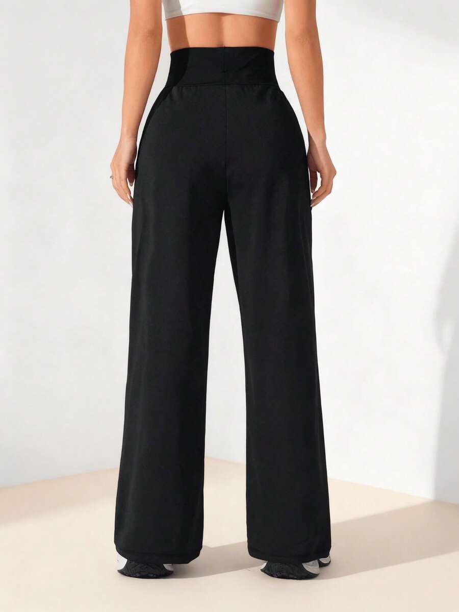 Women's Black Polyester High Stretch Wide Leg Long Pants For Casual & Party Wear, Stylish And Comfortable Fashion Trousers. - 黑色 - 查看 1