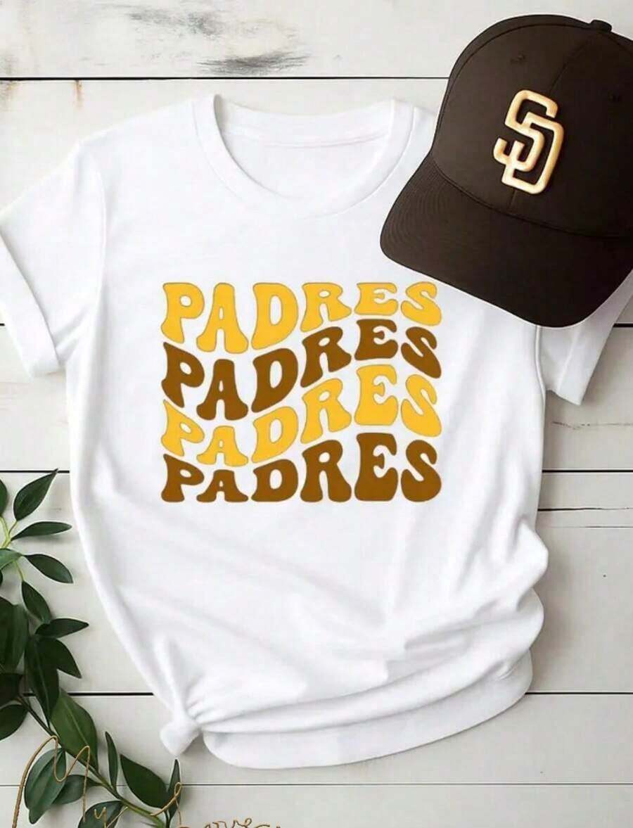 Cute Premium Unisex Casual T-Shirts, Custom San Diego Padres T-Shirt, Personalized Padres T-Shirt, San Diego Padres T-Shirt, Custom Game Day T-Shirt, Custom Game Day Apparel_1 - 白色 5 - 查看 1