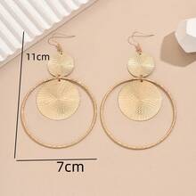 1 Pair Elegant Personalized Round Disc Circle Dangle Earrings, European And American High-End Banquet Style, Suitable For Banquets And Parties - Yellow Gold - View 3