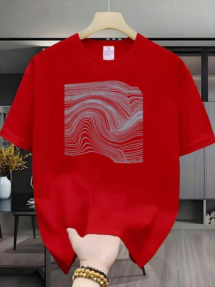 New Women's Short Sleeve T-Shirt, 180g, 100% Cotton - Versatile Casual Summer Print T-Shirt For Men - Summer Print T-Shirt For Couples - Unisex - Holiday Gift - 紅色 - 查看 1