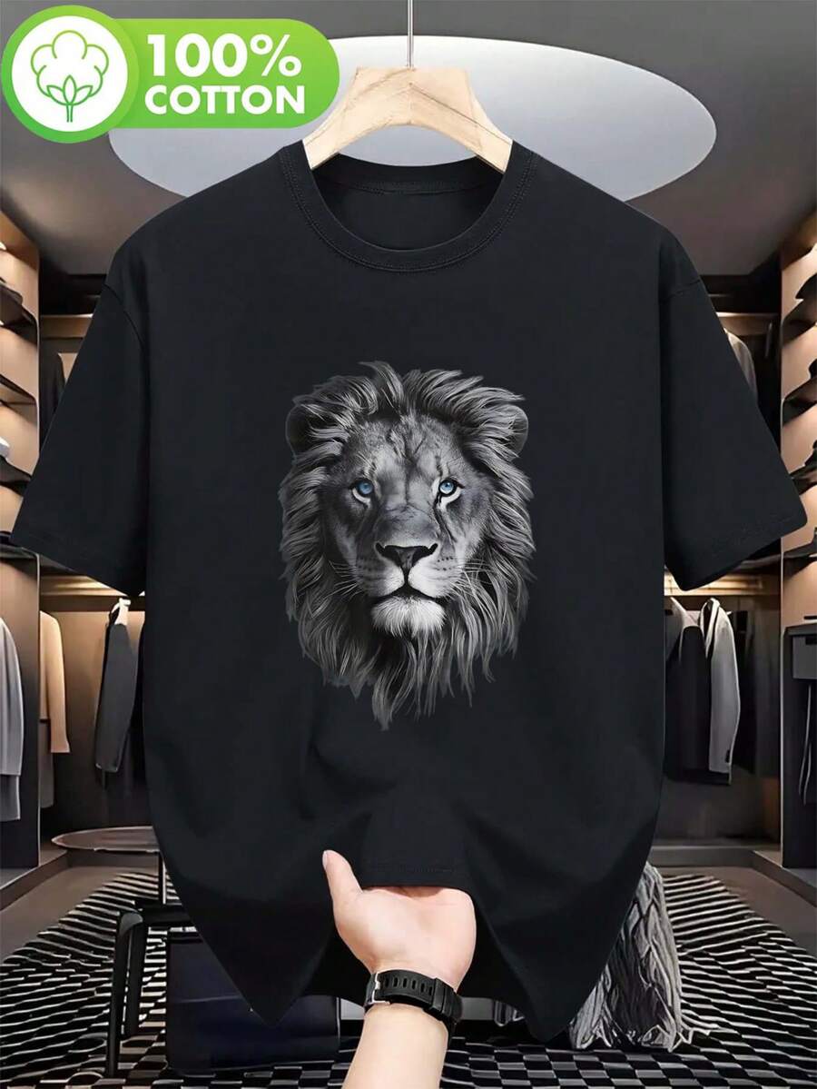 Nueva camiseta de manga corta para mujer de 180g,% algodón - Camiseta casual versátil con estampado de verano para hombre - Camiseta con estampado de verano para parejas - Unisex - Regalo para vacaciones - Negro - Ver 1