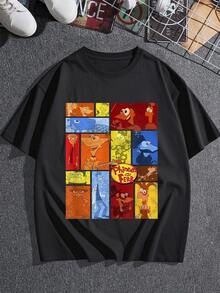 Ilustración colorida que celebra la creatividad y la amistad con personajes animados que inspiran la imaginación y la alegría diaria camiseta de mujer cómoda  adecuada para uso casual y juvenil - Negro - Ver 3