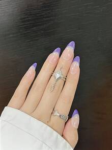 24片杏仁形按压式假指甲/撞色星形设计，简约时尚，适合聚会、节日和日常佩戴。附赠1片果冻胶和1条摩擦条。 - 彩色 - 查看 2