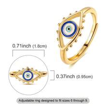 1 chiếc nhẫn mạ vàng 18k hình mắt quỷ, men xanh, đính hạt, kiểu dáng bảo vệ may mắn, có thể điều chỉnh kích cỡ, dành cho nữ. - Vàng - Xem 3