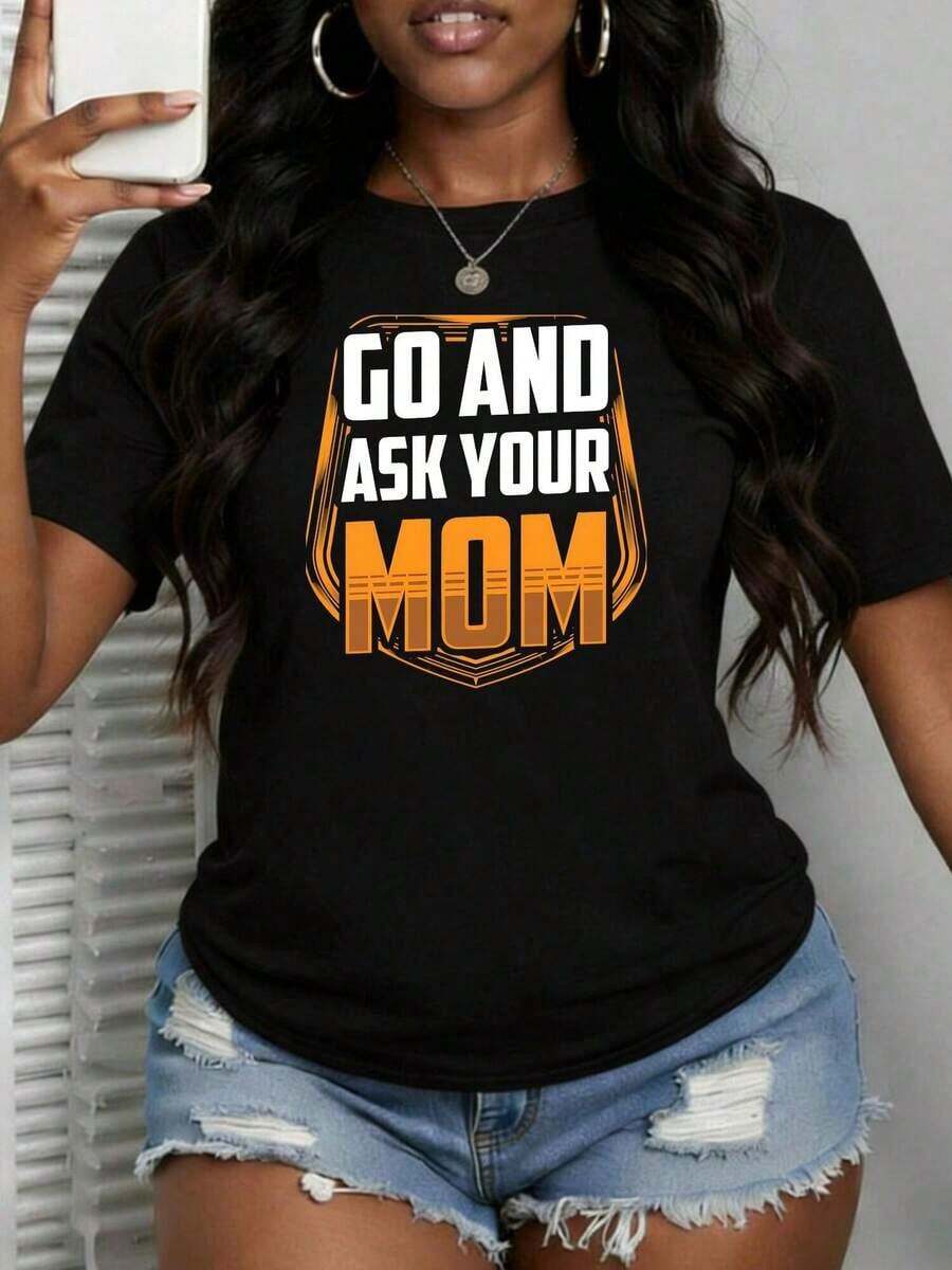 ropa de mujer, Camisetas casuales de manga corta con estampado gráfico, Ve y pregunta a tu madre, Ropa deportiva, de camping, de entrenamiento, de senderismo, Tops vintage de verano para mujer, Camisetas oversize para mujer, Conjuntos de festival para mujer, camisas de mujer - Negro - Ver 1