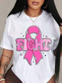 Playeras de mujer% Algodón Cáncer de Mama, Concientización sobre el Cáncer de Mama, Cáncer de Mama Vintage, Nosotros nos vistemos de rosa en octubre, Lazo Rosa, Cáncer, Ropa de Mujer, Suaves y Cómodas, estampadas, conjuntos de mujer - Blanco - Ver 1