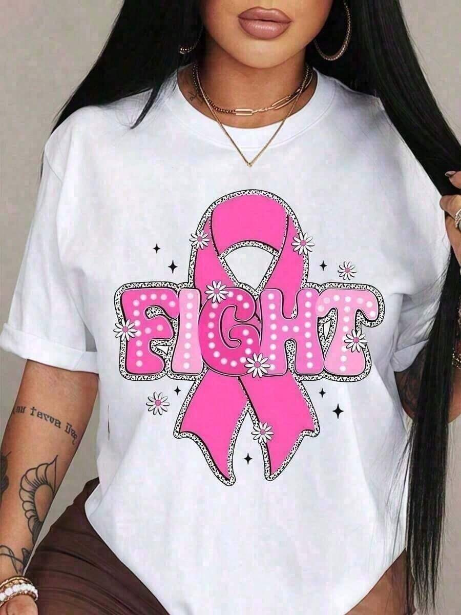 Playeras de mujer% Algodón Cáncer de Mama, Concientización sobre el Cáncer de Mama, Cáncer de Mama Vintage, Nosotros nos vistemos de rosa en octubre, Lazo Rosa, Cáncer, Ropa de Mujer, Suaves y Cómodas, estampadas, conjuntos de mujer - Blanco - Ver 1