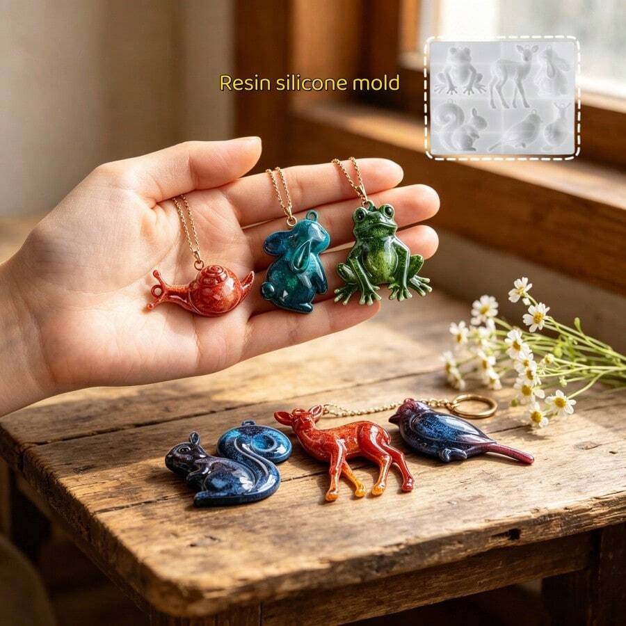 1pc 6-In-1 Animal Pendant Mold, DIY Clay Mold Suitable For Resin, Gypsum, Candle, Aromatherapy, Home Decor - Six-piece Animal Pendant Mold - View 1