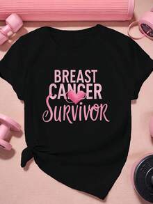SHORT SLEEVE SPORTS T-SHIRT FOR WOMEN BREAST CANCER SURVIVORS, SIZE - 黑色 - 查看 6