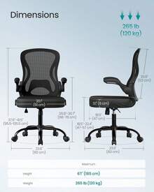 Ergonomic Office Chair Mesh Swivel Desk Chair With Lumbar Support Rocking Function FlipUp Armrests For Home Office Bedroom Black - Ink Black - View 3