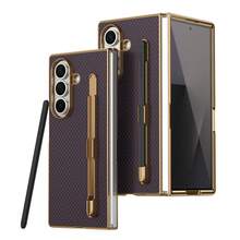 VIETAO 電鍍設計內置筆手機殼，適用於 Galaxy Z Fold 8 Ultra 7 6 5 4，碳纖維紋理手機保護殼 - 紫色 - 查看 1