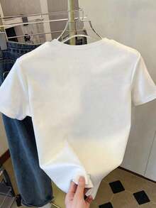 180g Made In Mexico, Spring/Summer 2026 Fashion Short Sleeve T-Shirt, Cartoon Print, Couple Style, Underwear/Outerwear, Casual Round Neck For Office, Unisex One Piece Top - 白色的 - 查看 2
