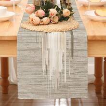1pc Beige Wavy Geometric Table Runner, Modern Centered All-Season Table Runner, European Abstract Style, Printed Polyester Table Runner, Linear Printed Structure, Home Decor, Suitable For Holiday Decoration, Daily Coffee Table And Living Room Accents - Beige - View 5