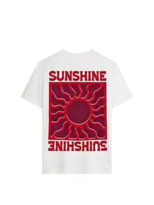 Camiseta de manga corta con estampado de sol invertido para mujer, estilo retro veraniego, holgada, transpirable y cómoda, adecuada para vacaciones en la playa, uso diario en la calle, festivales de música, reuniones de chicas o desplazamientos de verano. VTR0 - Blanco - Ver 2